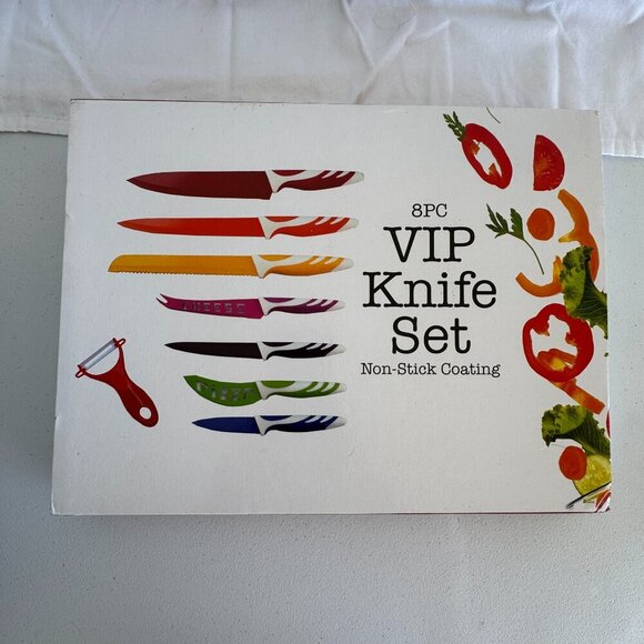 8 Piece Colorful Kitchen Knife Set with Non Stick Coating and Peeler NIB - Picture 1 of 2
